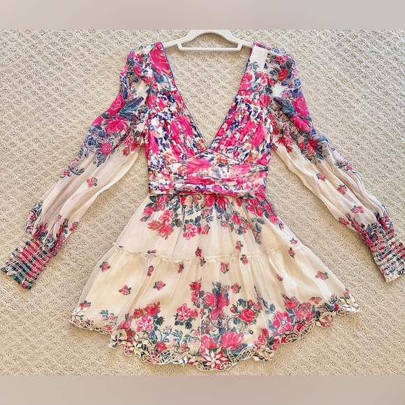 Hemant & Nandita Floral Long Sleeve Mini Dress – Size S - Picture 2 of 5